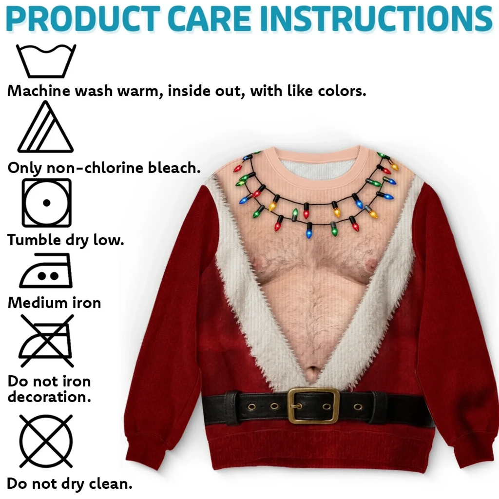 Funny Hairy Chest Santa Light-Up Christmas Sweatshirt