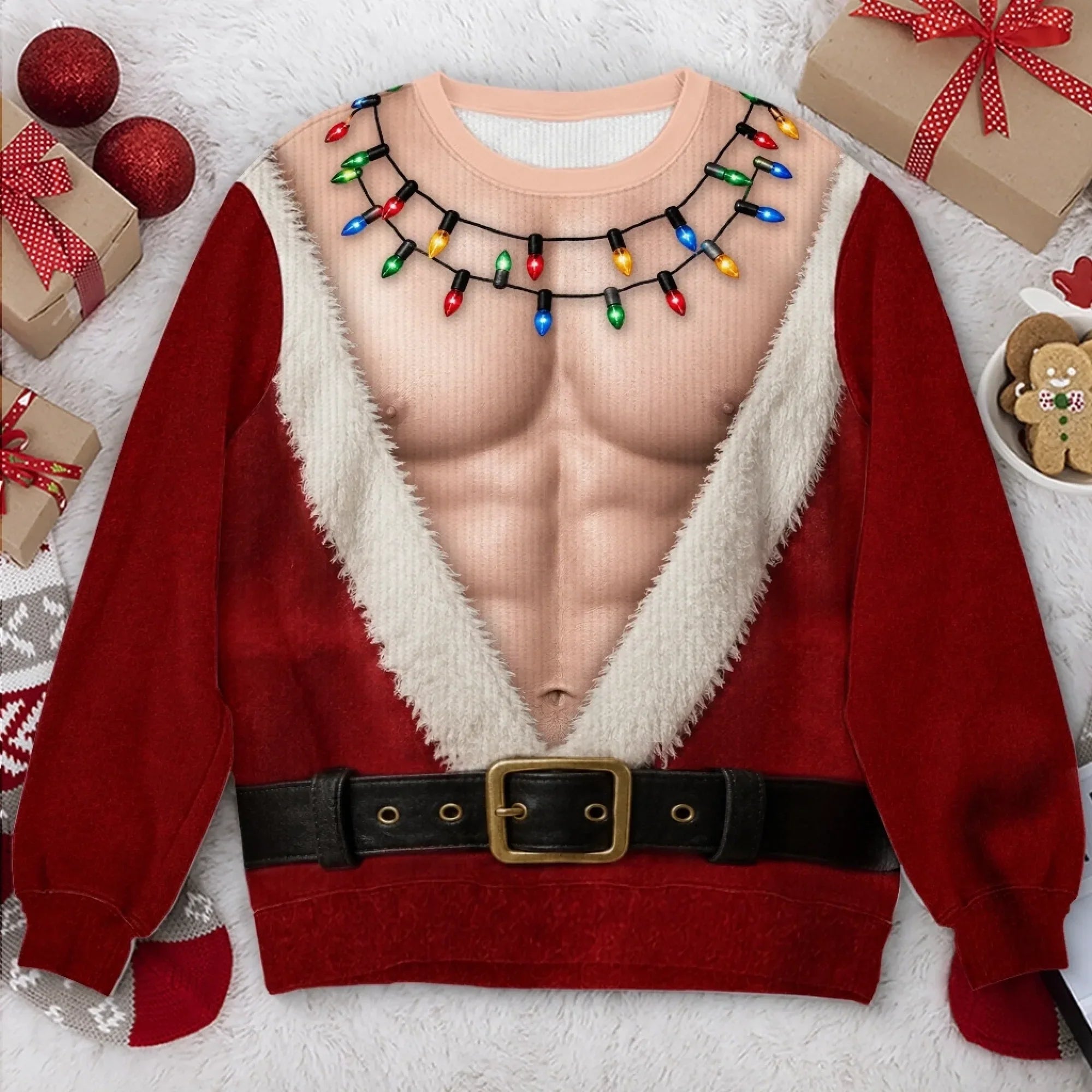 Funny Hairy Chest Santa Light-Up Christmas Sweatshirt