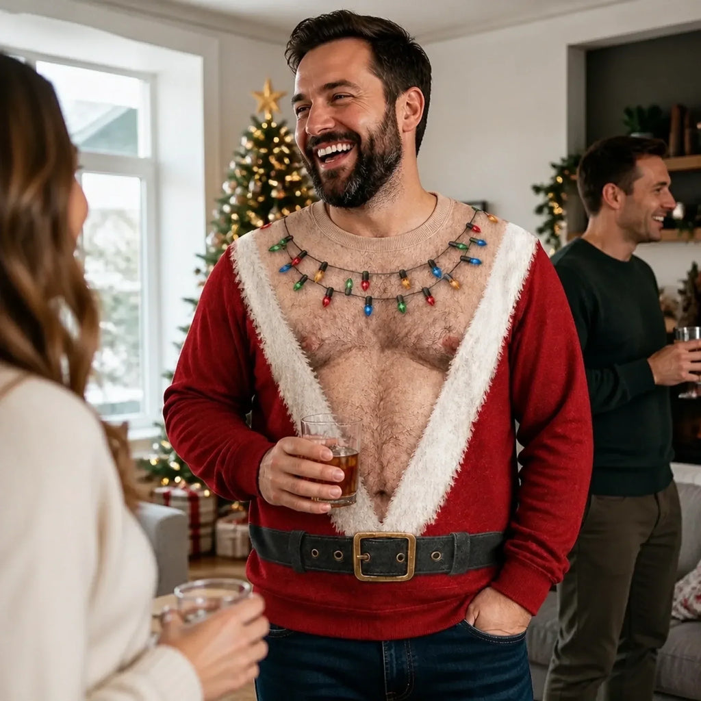 Funny Hairy Chest Santa Light-Up Christmas Sweatshirt