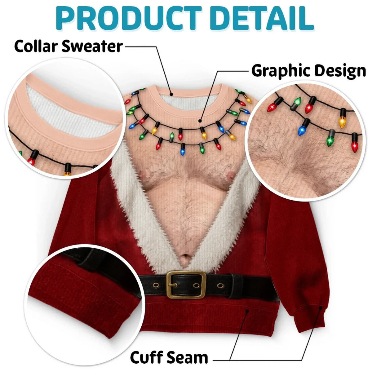 Funny Hairy Chest Santa Light-Up Christmas Sweatshirt