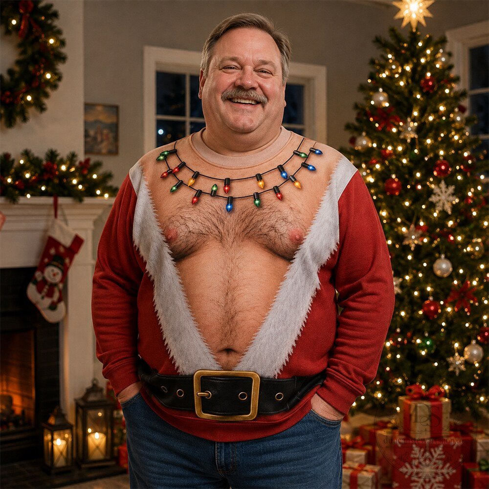 Funny Hairy Chest Santa Light-Up Christmas Sweatshirt